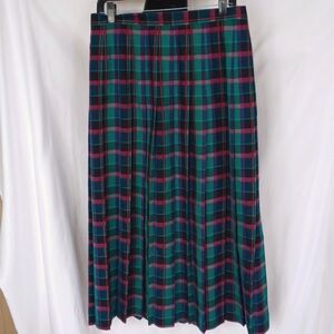 LGR women’s green & pink plaid pleated maxiskirt wool us 14, like new condition